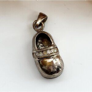 Children's Shoe Silver Toned Rhinestone Accented Vintage Pendant | Charm